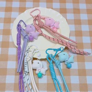 Cute plush pony keychain bag charm lanyard with bell lovely animal pendant backpack accessory