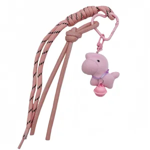 Pink phone lanyard strap plush dinosaur keychain cute bag charm aesthetic accessories.