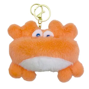 Cute orange crab plush keychain, soft stuffed animal bag charm for keys and cute bags.
