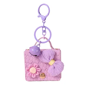 Cute purple leather mini bag keychain, adorable handbag pendant charm for keys and school bag.