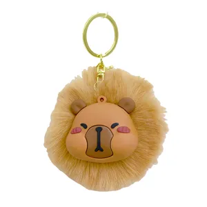 Cute cartoon capybara plush keychain fluffy ball bag pendant stylish key ring accessory
