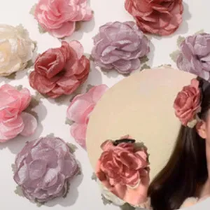 Pince à cheveux rose en tissu transparent style doux accessoire floral multicolore fait main