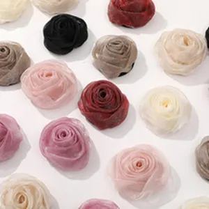 Fleurs de roses en organza accessoires DIY, patch fleurs mesh pour pinces à cheveux et broches.