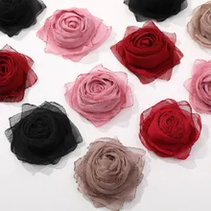 Fleurs de rose en tissu mousseline DIY accessoires de cheveux faits main multicolores