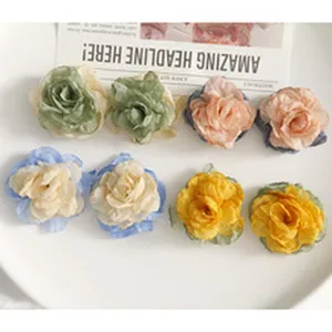 Fabric burnt-edge pleated camellia flowers DIY handmade versatile hair accessories apparel.