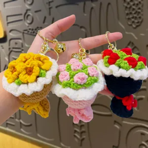 Handgefertigt Wollgarn Blumenstrauß Schlüsselanhänger Süß Geflochtene Tasche Hängende Ornament Kreatives Geschenk