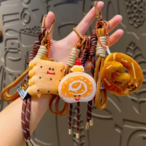 Creative Food Series Plush Keychain Bread Burger Croissant Cookie Tomato Pendant Woven Rope Bag Charm Gift For Women Girls