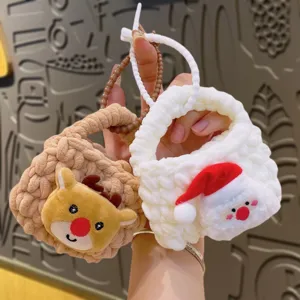 Handmade Knitted Christmas Mini Coin Purse Cute Cartoon Reindeer Santa Claus Snowman Keychain Pendant Creative Storage Bag Holiday Gift
