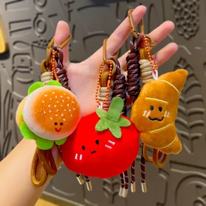 Creative food plush keychain cute burger tomato croissant bag charm cute backpack pendant