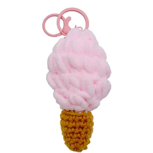 Handmade crochet ice cream keychain cute pink yarn waffle bag charm adorable accessory gift