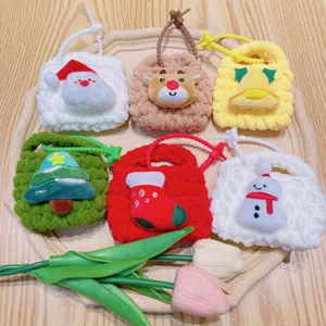 Cute Christmas knitted mini coin purse keychain handmade plush storage bag set of six