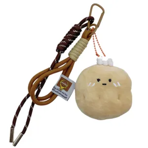 Cute food plush keychain with woven lanyard, soft doll bag pendant and key ring accessory