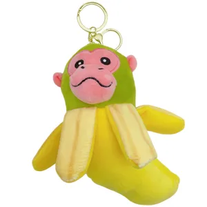 Cute plush monkey banana keychain, soft stuffed animal bag pendant toy for keys and gifts.