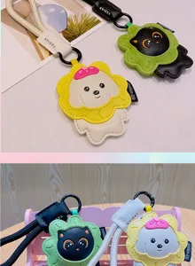 Niedlicher Cartoon Katze Hund PU Leder Schlüsselanhänger Tasche Anhänger Set Geschenk.