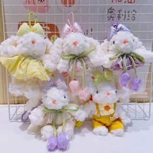 Süßer Plüsch Kaninchen Schlüsselanhänger mit Prinzessinnenkleid, weiche Tasche Anhänger Geschenk.