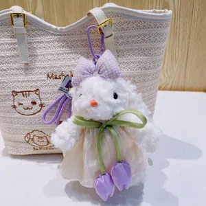 Süßer Plüsch Kaninchen Schlüsselanhänger mit Schleife Kleid Tasche Anhänger für Accessoires.