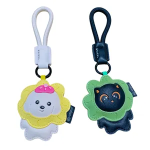 Süßes PU Leder Katze und Hund Schlüsselanhänger Set, Cartoon Tasche Anhänger für beste Freunde.