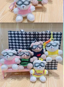 Cute pilot goggles plush bear keychain cute bag pendant fluffy doll ornament accessory gift