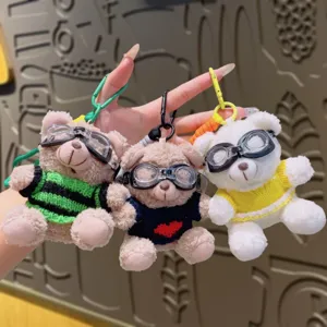 Cute Cartoon Plush Bear Keychain With Cool Glasses And Sweater Bear Bag Pendant Cute Doll Key Ring Hanging Ornament Gift