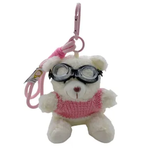 Cute plush bear keychain with cool goggles and pink sweater, lovely bag pendant and key ring.