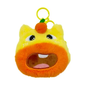 Cute fluffy plush monster coin purse keychain pendant yellow orange soft bag charm cute gift