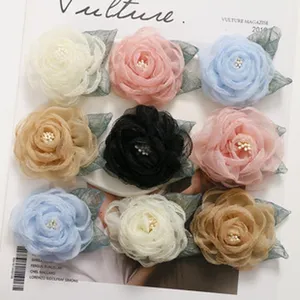 Organza flower DIY hair clip accessories multi-color handmade camellia material 9pcs pack