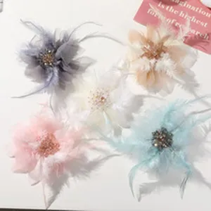 DIY handmade feather crystal flower accessories for hair clips and earrings craft, multi-color