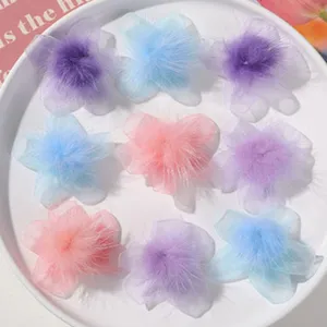 Korean organza flower hair clips DIY material, fluffy camellia hair accessories, 9 color set.