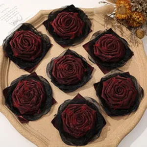 Fiori in rete rosso scuro accessori fai da te applicazioni di rose in tessuto per forcine spille