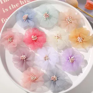 Organza flower DIY hair accessories materials, handmade fabric floral charms for jewelry making