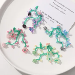 Handcrafted beaded flower earrings DIY material set, sweet floral design, colorful crystal petals.