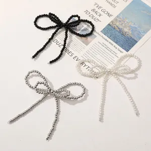 DIY beaded bow accessories set, handmade pearl and metallic shoe clips or bag pendants.