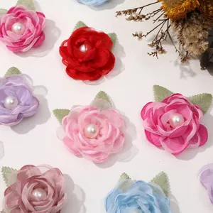 Colorful mesh pearl rose flower DIY handmade hair clips and apparel accessories supply