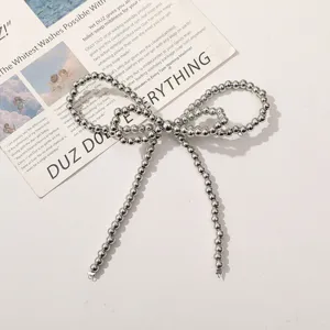 Silver beaded bow accessory, exquisite metal pearl shoe charm and elegant chic bag pendant for DIY.