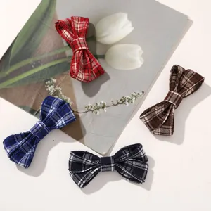 Korean vintage fabric plaid bow hair clip side clip DIY accessories for women and girls daily wear