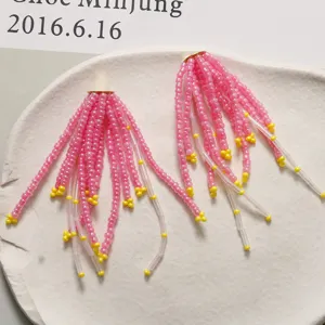 Orecchini lunghi con perline frange fatti a mano pendenti stile dolce gioielli chic