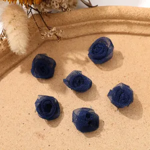 Mini dark blue mesh rose flower heads DIY craft accessories clothing decoration floral material wholesale