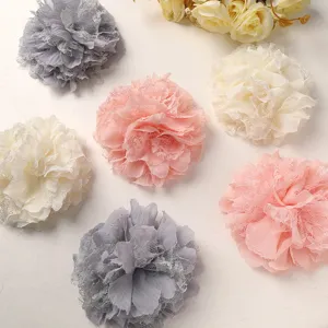 Flor de Malla de Encaje de Gasa DIY Accesorio para el Cabello Suave Flor de Tela Hecha a Mano para Pinza de Pelo Corsé Joyería de Mujer