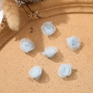Mini blue mesh rose flower heads DIY handmade craft accessories for clothing hair decor pieces