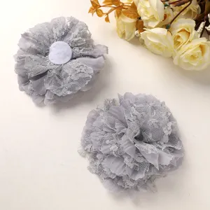 Flor de encaje de gasa gris accesorio para el pelo DIY material artesanal versátil