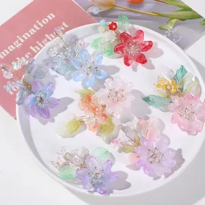 Handmade crystal flower hair clips, elegant floral hair accessories for women and girls daily wear.