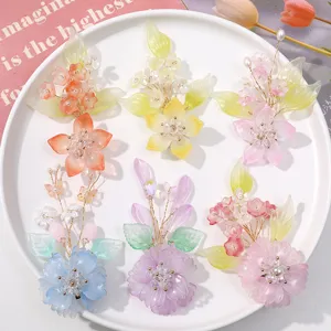 Beautiful handmade crystal flower hairpin for Hanfu styling, elegant DIY accessories.