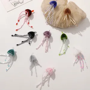 Colorful beaded jellyfish tassel pendant charms for DIY handmade earrings and jewelry making accessories.