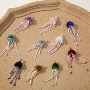 Handmade beaded jellyfish pendant charms, colorful DIY accessories for earrings and jewelry making.