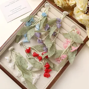 Fairy style mesh lily of the valley earrings DIY accessories green leaf floral patches