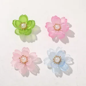 Glass flower DIY accessories, pink blue green resin flower charms for handmade earrings jewelry.