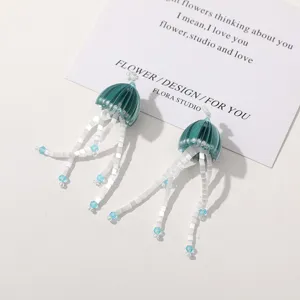 Sweet fairy jellyfish tassel earrings, handmade beaded dangle earrings for women fashion.