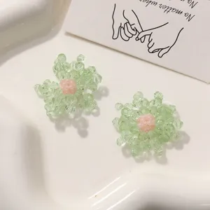 Boucles d'oreilles fleuries en perles de cristal faites main accessoires DIY vert