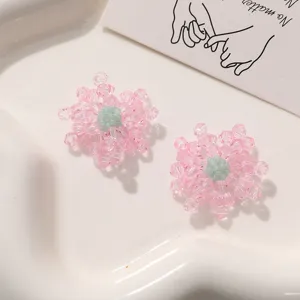 Breloques de fleurs en perles de cristal faites à la main, matériel bijoux DIY rose pour boucles.