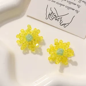 Boucles d'oreilles fleuries en perles de cristal jaune faites main composants DIY.
